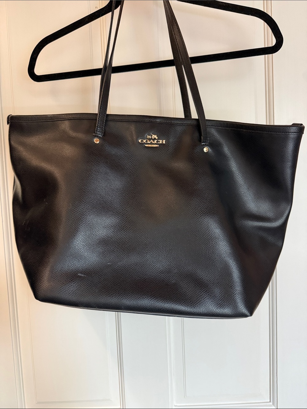 Coach Black Leather Tote with Gold Logo Accent